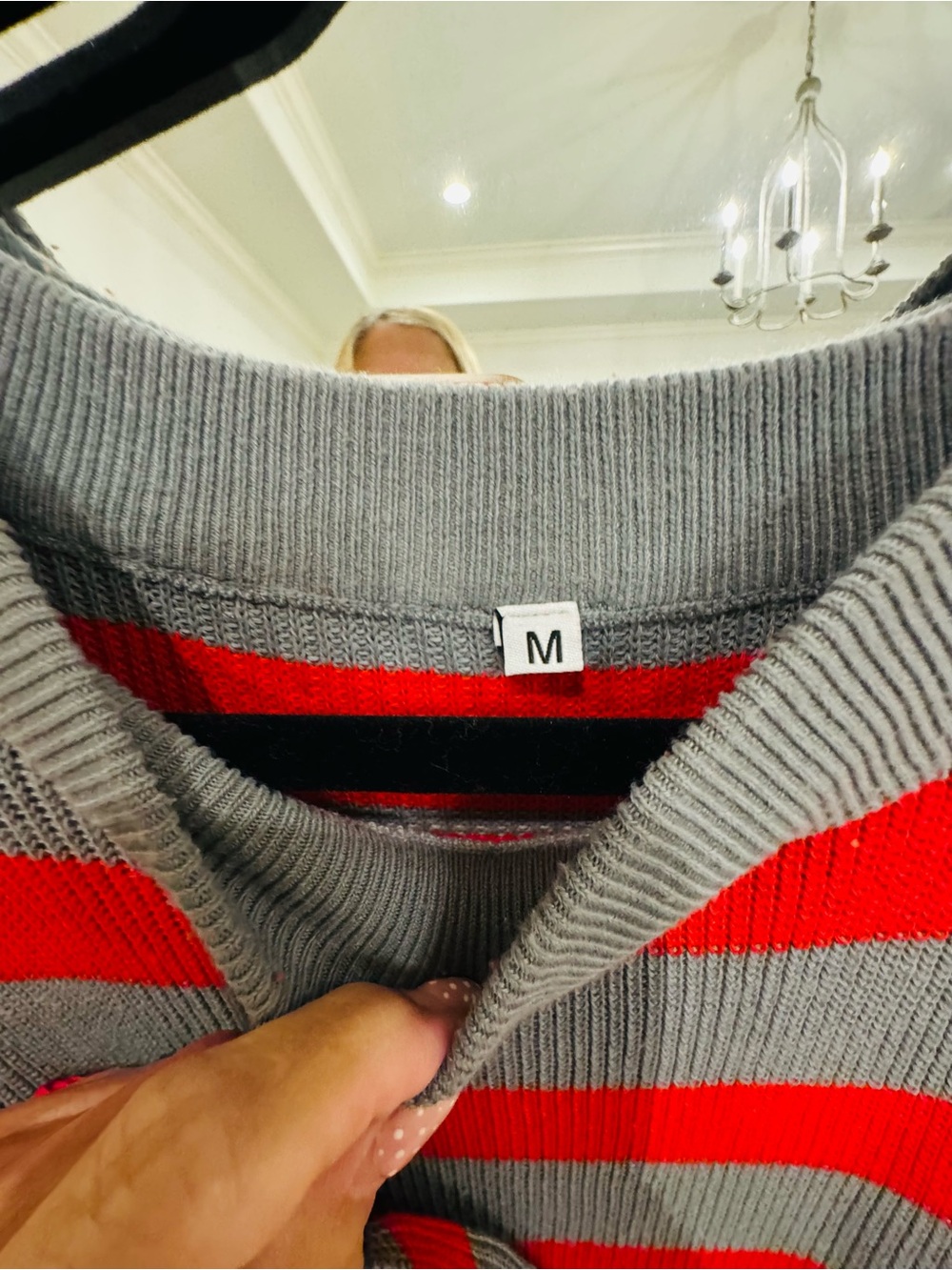 Amazon Women's Gray and Red Striped Knit Sweater Set - Picture 3 of 9